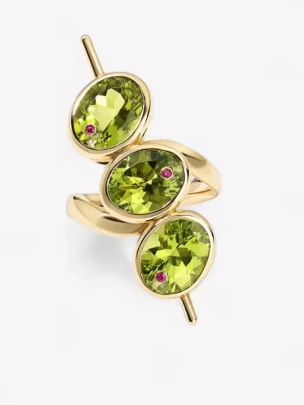 Anthropologie Gold-tone Ring with Lime Green Ovals and Pink Accent Gems